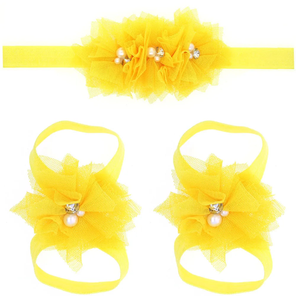 3Pcs/Set Hair Bandage Foot Band Headband Ribbon FlowerTurban Children Newborn Kids Headwear Baby Girl Accessory Soft Photo Props