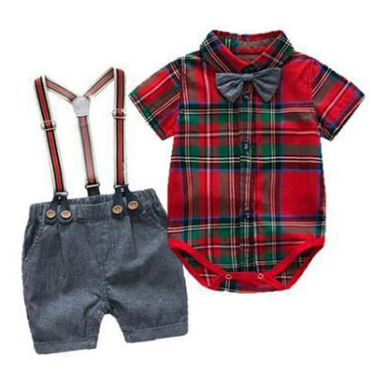 Baby Boy Clothes Summer Gentleman Birthday Suits Newborn Party Dress Soft Cotton Solid Rmper + Belt Pants Infant Toddler Set