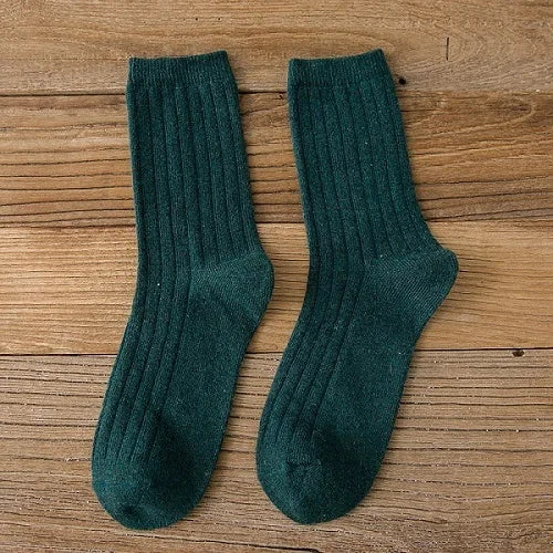 CHAOZHU Thicken Warm Merino Wool Classic Solid Colors Rib Socks Women High Quality Loose Crew Fashion Japanese Korea Sock Winter