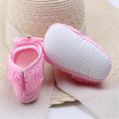 0-18M Baby Girls Shoes High Quality Cloth Baby Shoes Pink Gray White Purple Newborn Crib Shoes Bow Anti-Slip Toddler Prewalkers