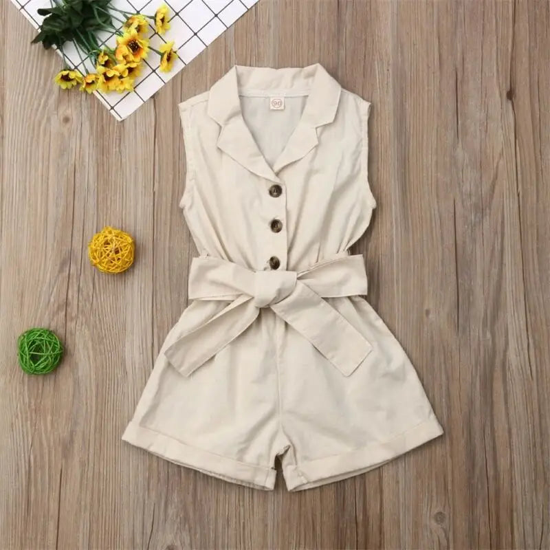 Fashion Kids Baby Girls Clothes Sleeveless Bow-tie Waist Playsuits Outfits Summer Sunsuit Overall Children Clothing