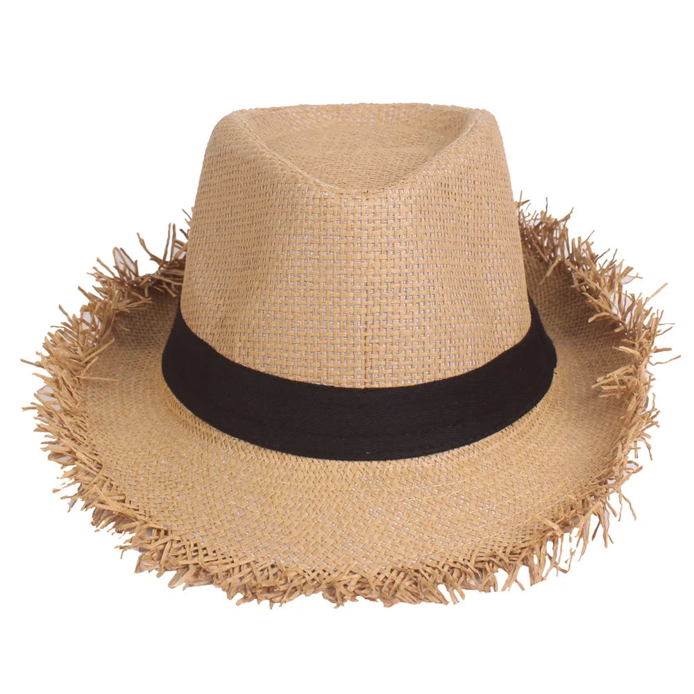 Sun hat men's summer anti jazz hat solid color breathable straw hat outdoor travel sunhat