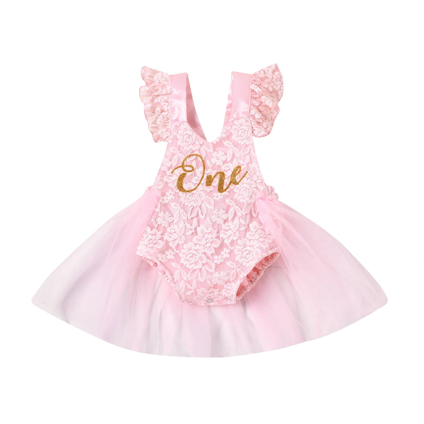 FOCUSNORM Newborn Baby Girls Romper Dress Mesh Lace One Letter Print Little Princess Party Dress Summer Costume