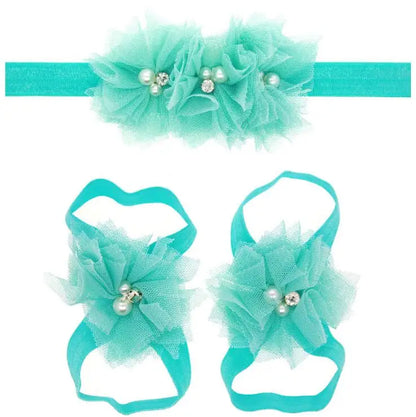 3Pcs/Set Hair Bandage Foot Band Headband Ribbon FlowerTurban Children Newborn Kids Headwear Baby Girl Accessory Soft Photo Props