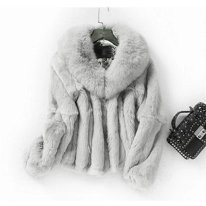 Faux Fur Women Fox Fur Collar Winter Coat Faux Rabbit Hair Short Slim Red Warm Jackets Plus Size Fake Fur Thick Ladies Outwear