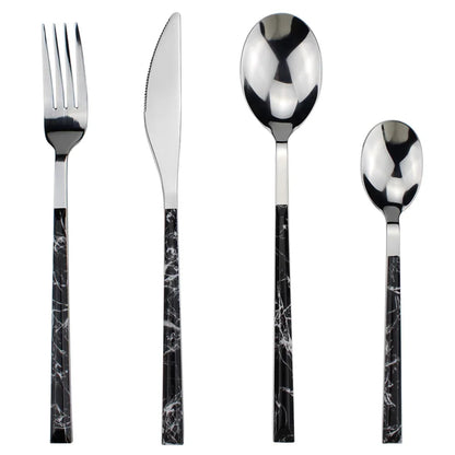 Cheap Cutlery 4 in 1 Sets Plastics Marbling Pattern Handle Stainless Steel Portable Fashion Popular Outdoor Dinnerware For Home