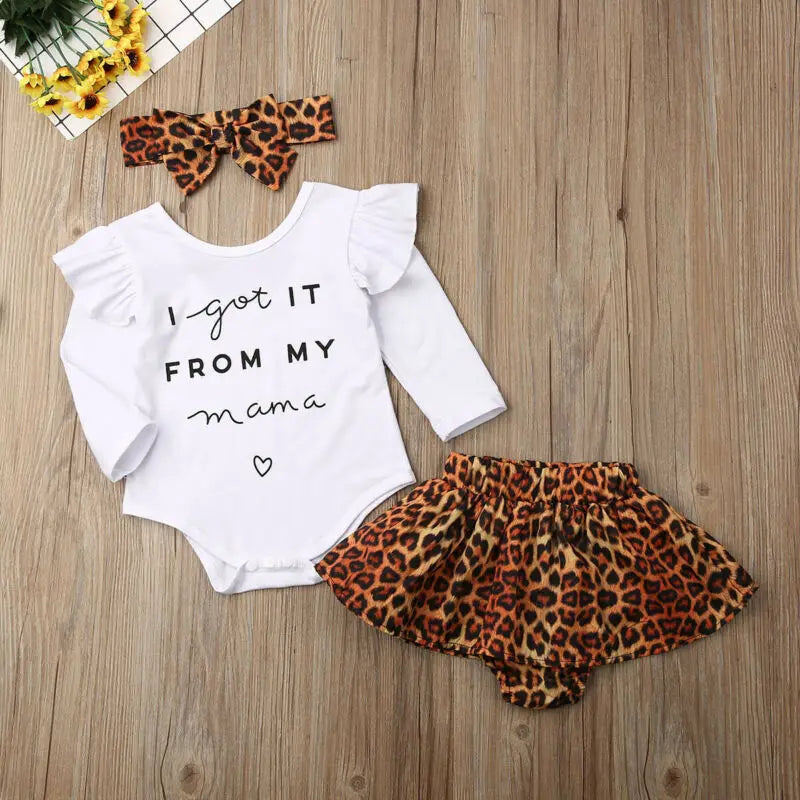 Citgeett Fall Autumn 3PCS Newborn Baby Girl Clothes Ruffle Romper Top Leopard Skirts Fall Outfits Set