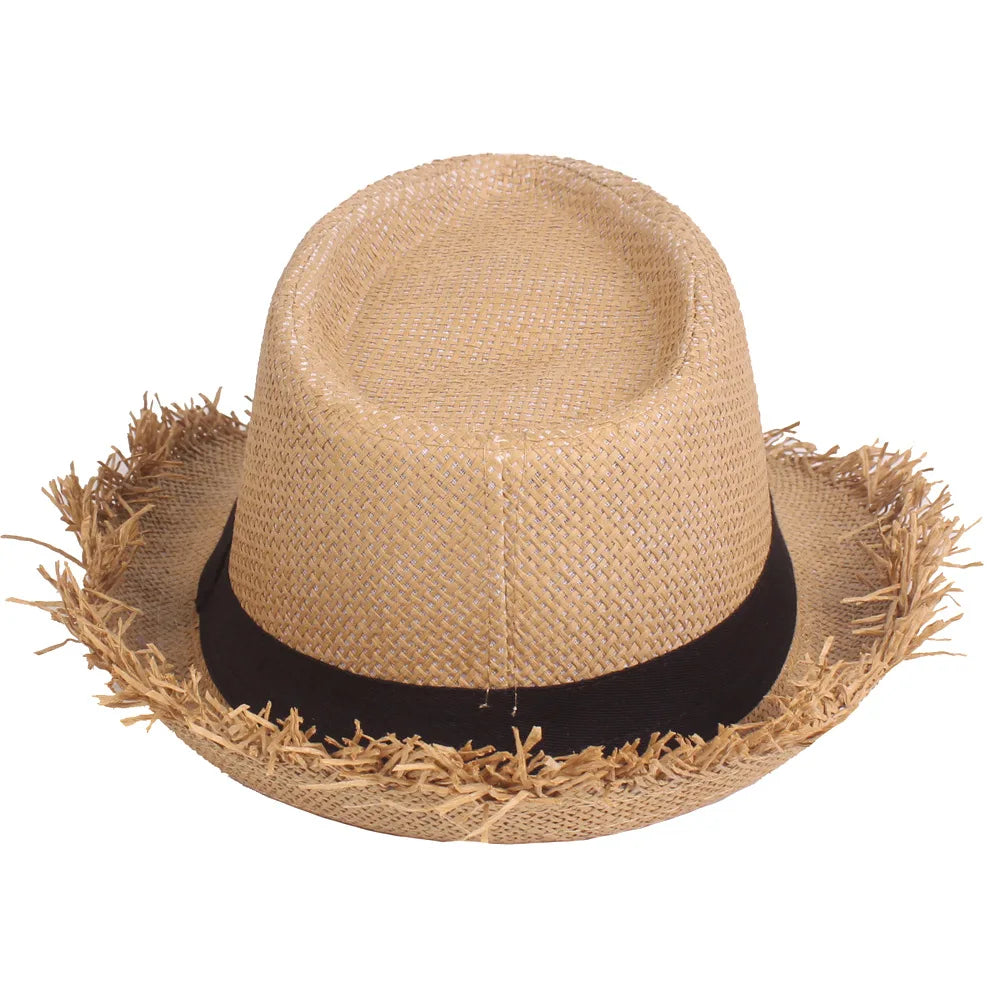 Sun hat men's summer anti jazz hat solid color breathable straw hat outdoor travel sunhat