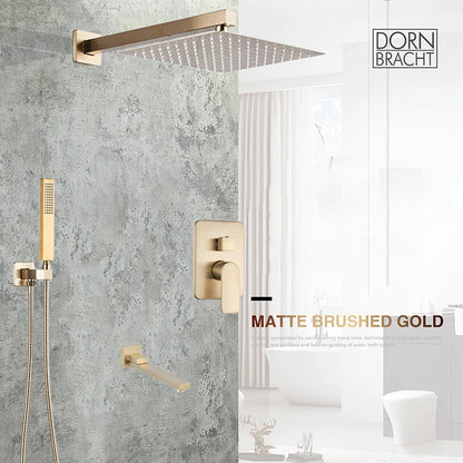 Wall Mounted Concealed Install Brushed Gold Shower Faucets Set Bathroom Shower System Shower Mixer Tap Rainfall Shower Faucet