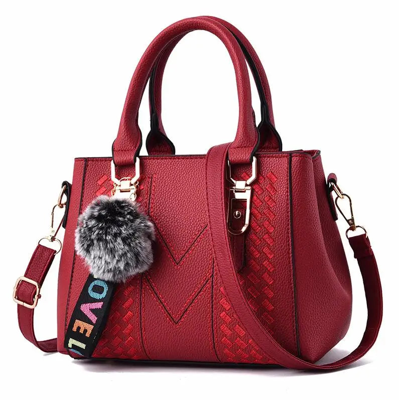 Embroidery Messenger Bags Women Leather Handbags Bags for Women Sac a Main Ladies hair ball Hand Bag