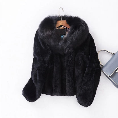 Faux Fur Women Fox Fur Collar Winter Coat Faux Rabbit Hair Short Slim Red Warm Jackets Plus Size Fake Fur Thick Ladies Outwear