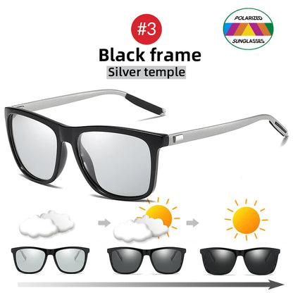 VIVIBEE Color Change Grey Frame Photochromic Polarized Sunglasses Men Square Classic Chameleon Glaases Transition Lens Eyewear