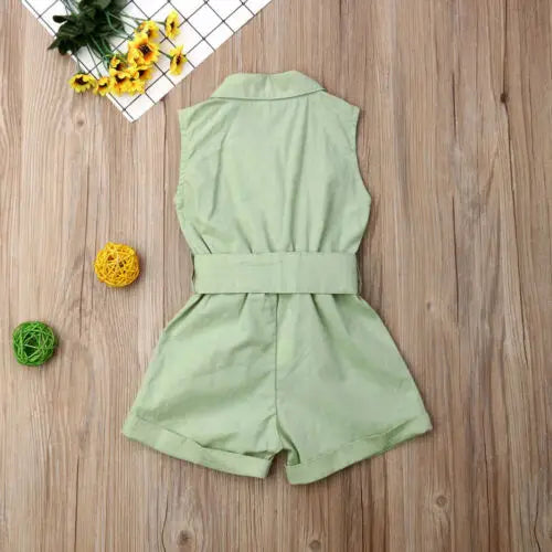 Fashion Kids Baby Girls Clothes Sleeveless Bow-tie Waist Playsuits Outfits Summer Sunsuit Overall Children Clothing