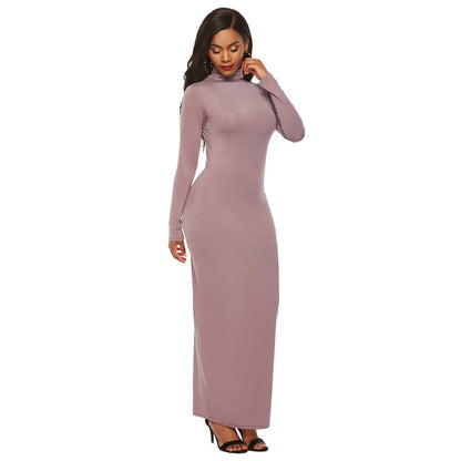 S-5XL Plus Size Party Dresses Women Long Sleeve Turtleneck Bodycon Maxi Dress Autumn Winter Slim Sexy Dresses Apricot/Black/