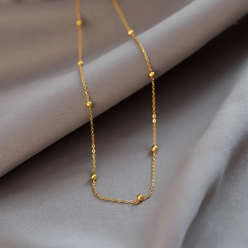 Stainless Steel Gold Color Ball Necklaces