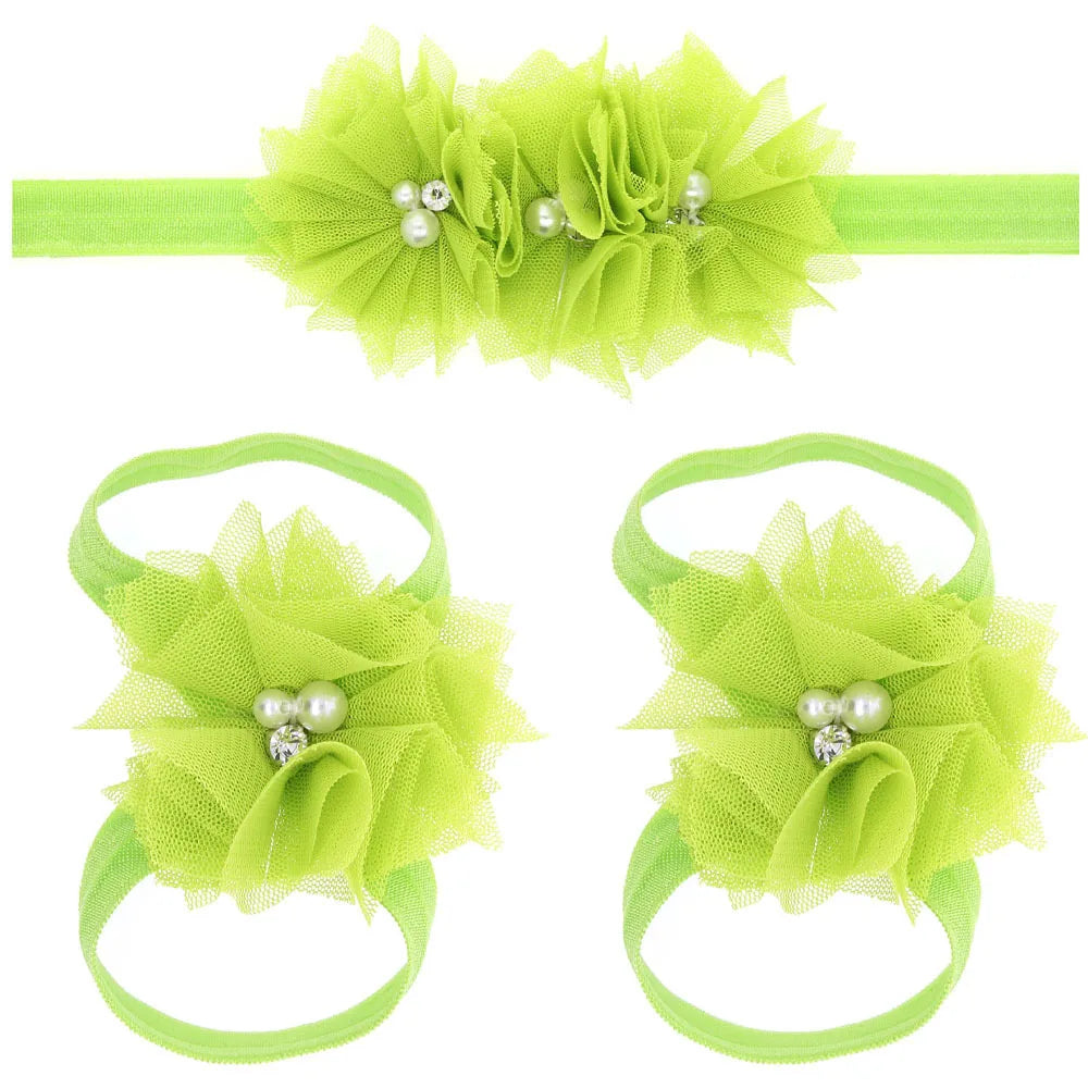 3Pcs/Set Hair Bandage Foot Band Headband Ribbon FlowerTurban Children Newborn Kids Headwear Baby Girl Accessory Soft Photo Props