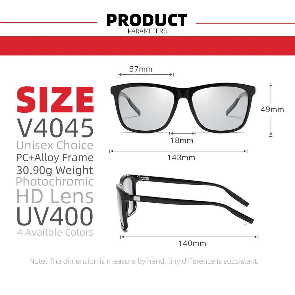 VIVIBEE Color Change Grey Frame Photochromic Polarized Sunglasses Men Square Classic Chameleon Glaases Transition Lens Eyewear