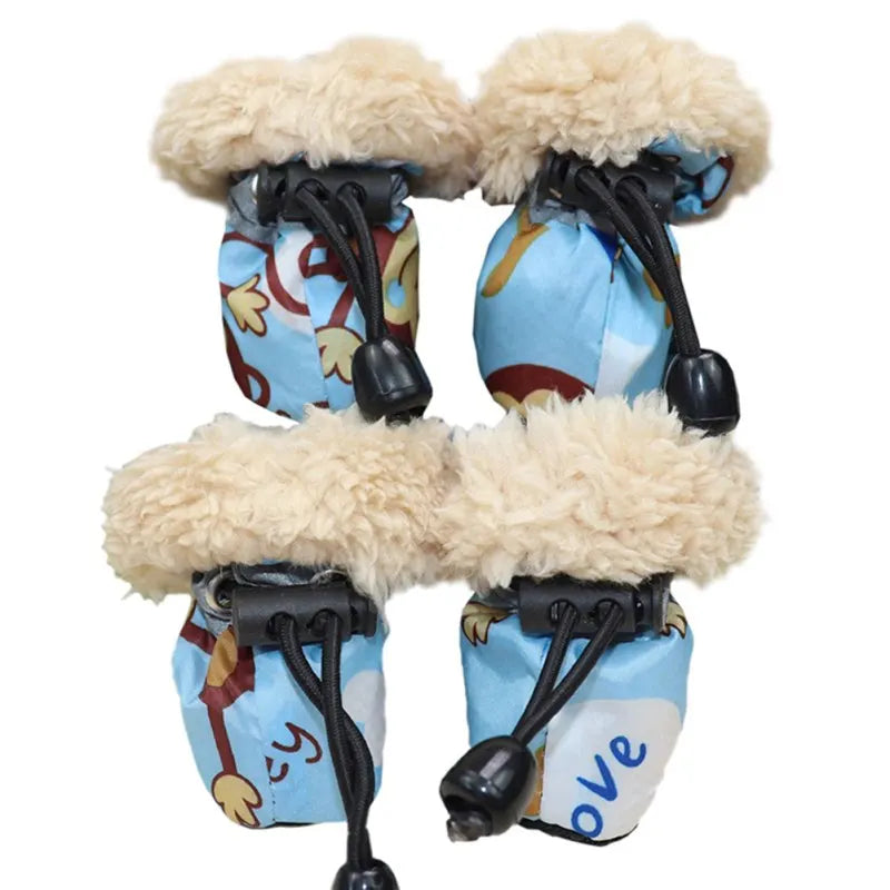 4pcs/set Waterproof Winter Pet Dog Shoes Anti-slip Rain Snow Boots Footwear Thick Warm For Small Cats Puppy Dogs Socks Booties