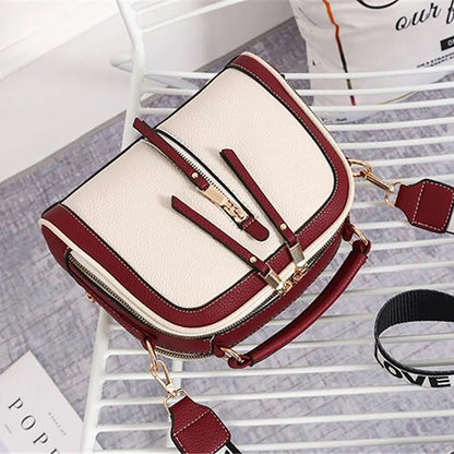 Fashion Hit Color Shoulder Bags for Women Female PU Leather Crossbody Messenger Bags Small Handbag Wide Strap Purse