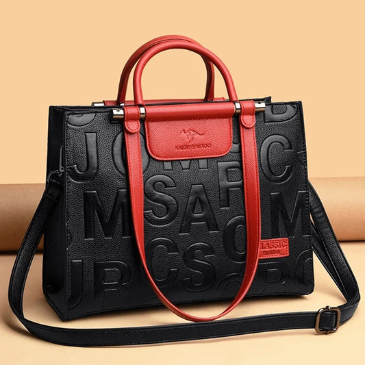 Ladies Quality Leather Letter Shoulder  Luxury Handbags Women Bags Designer Fashion Large Capacity Tote Bag