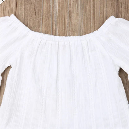 1-6Years Kids Baby Girls Clothes Set Off Shoulder White Lace Tops Shirt Pearl Denim Long Pants Jeans