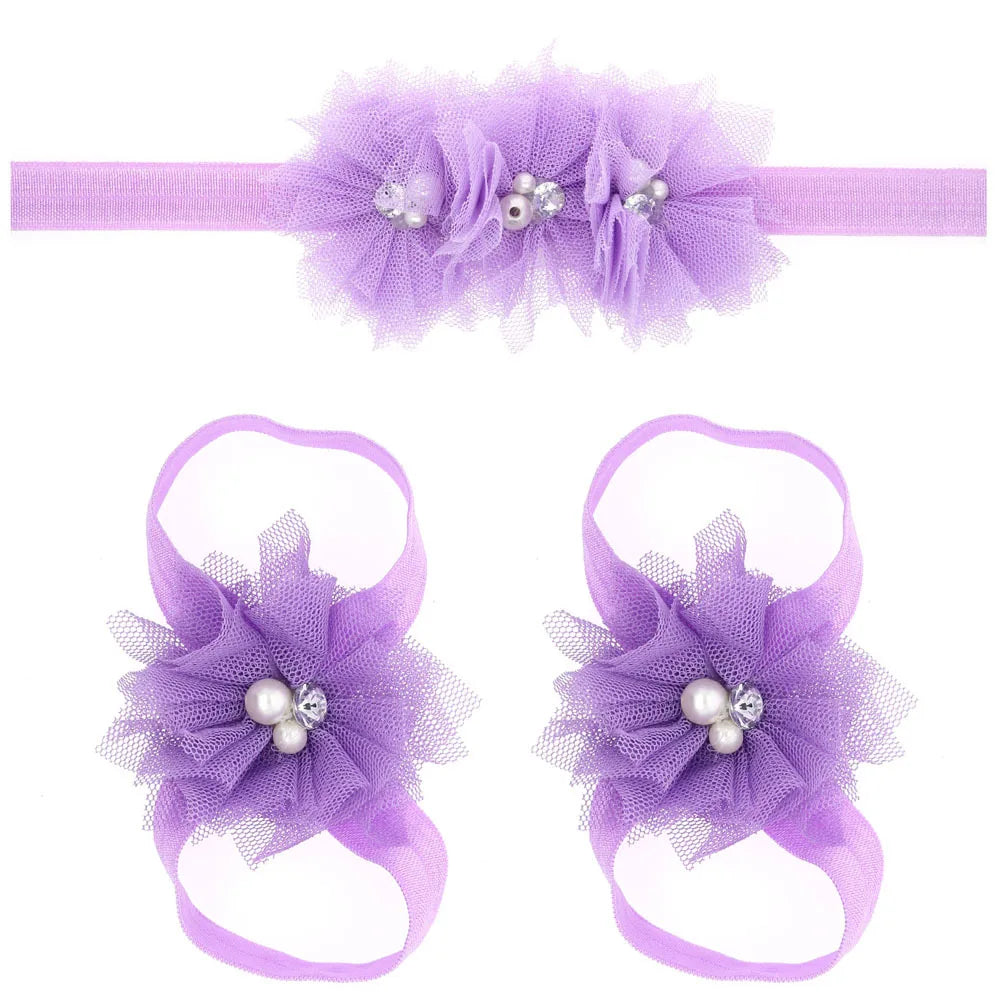3Pcs/Set Hair Bandage Foot Band Headband Ribbon FlowerTurban Children Newborn Kids Headwear Baby Girl Accessory Soft Photo Props