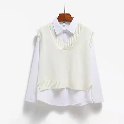 Women Sweater Vest V-neck Knitted Top 2025 New Korean Fashion Knitwear Spring Autumn Jumper