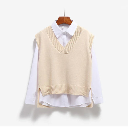 Women Sweater Vest V-neck Knitted Top 2025 New Korean Fashion Knitwear Spring Autumn Jumper