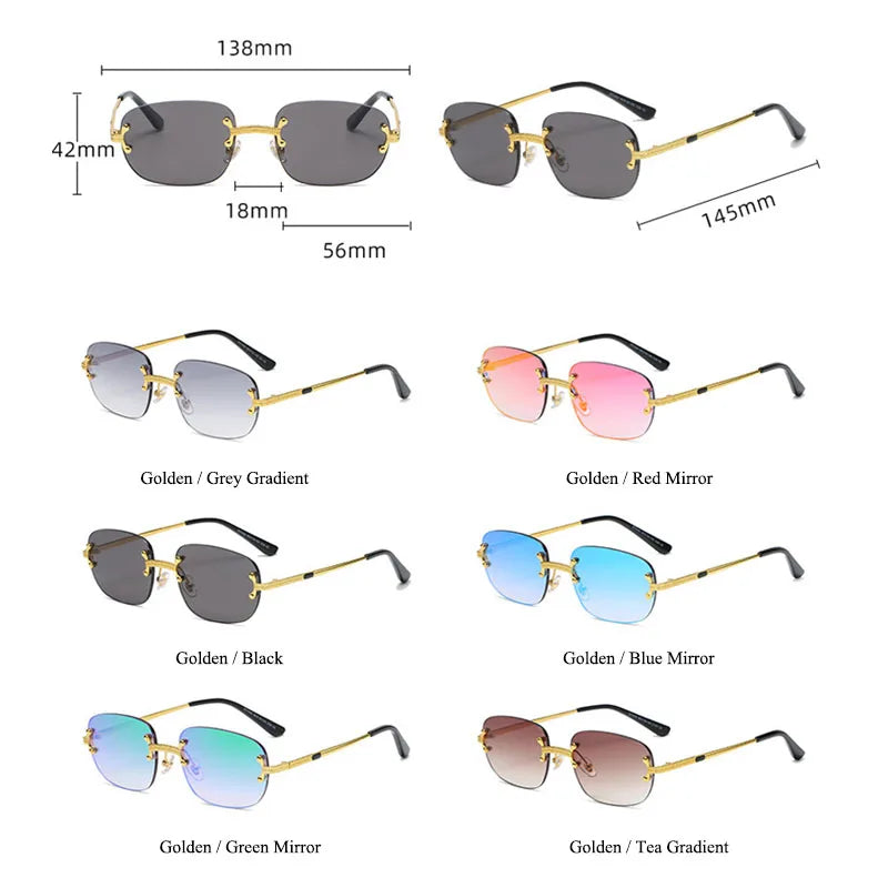 SHAUNA Ins Popular Small Rectangle Sunglasses Retro Rimless Mirror Coating Shades UV400