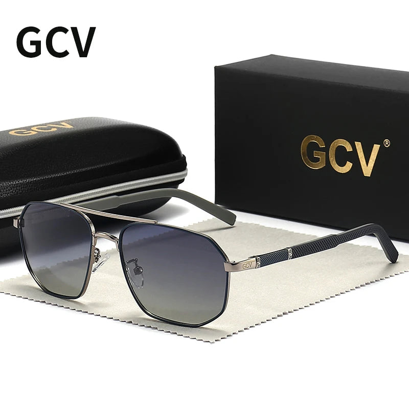 GCV Brand Classic Pilot Square Polarized Sunglasses Metal Frame Men's Driving Male Sun Glasses Eyewear UV Blocking Luxury