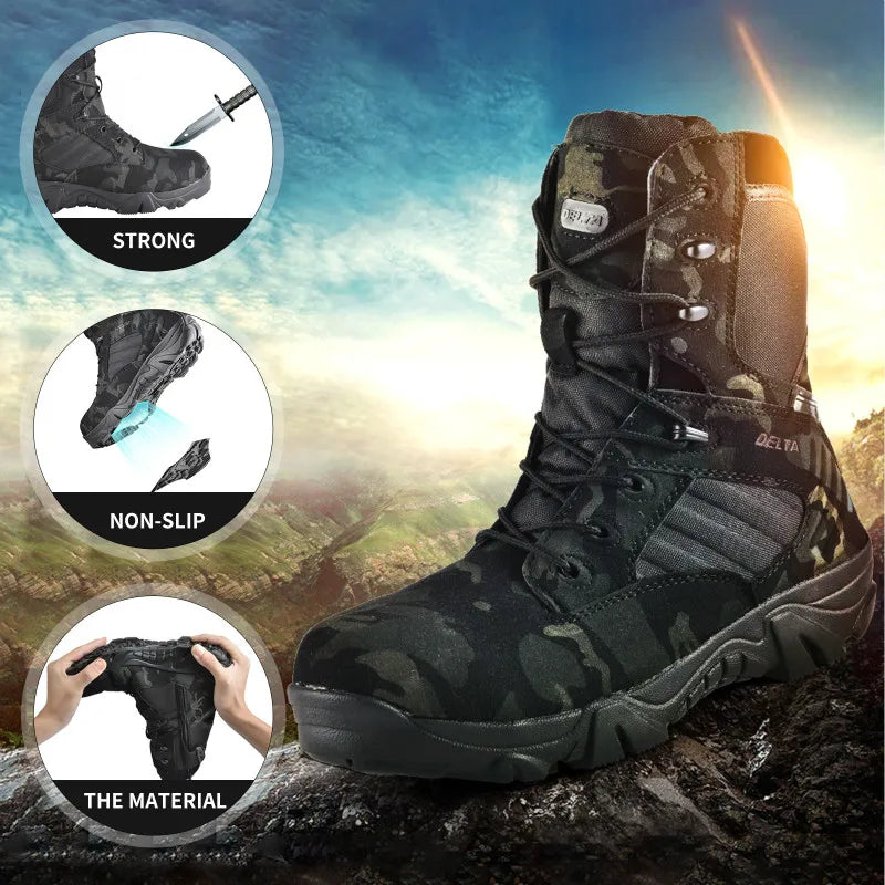 Camouflage Men Boots Work Safty Shoes Men Desert Tactical Military Boots Autumn Winter Special Force Army Ankle Boots Men