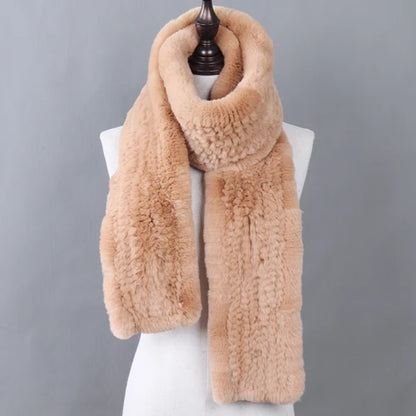 New Luxury Lady 100% Genuine Rex Rabbit Fur Scarves Fashion Long Style Knitted Real Fur Scarf Russian Women Winter Fur Mufflers