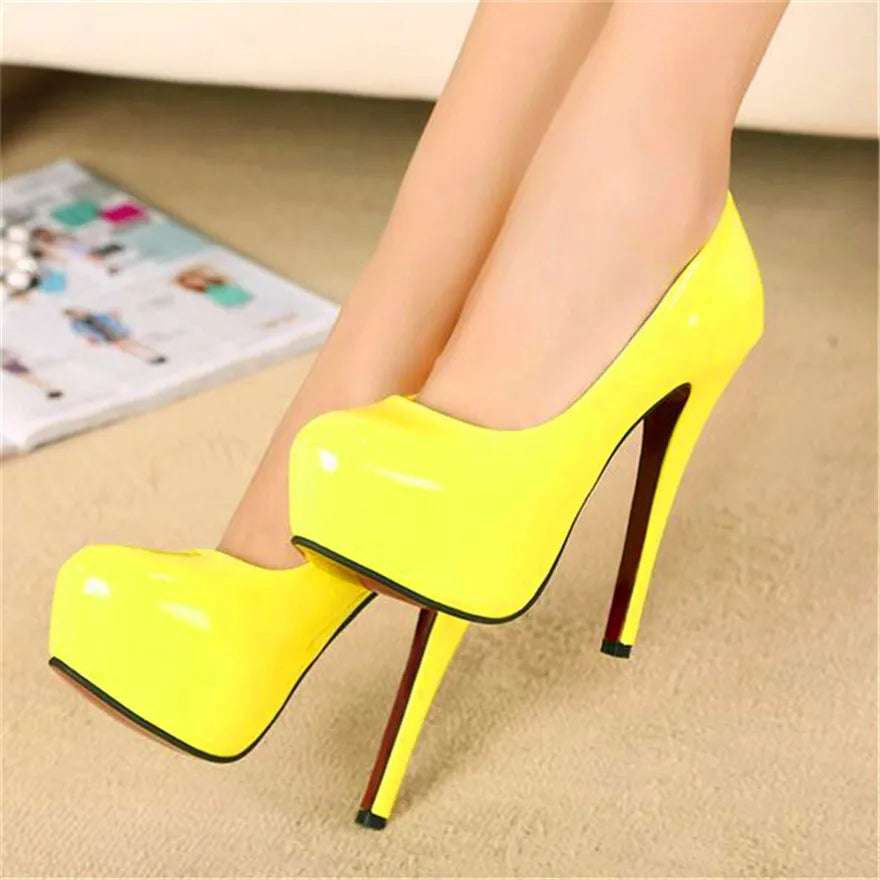 Big Size 35-45 Sexy Platform Female Party Pumps Stiletto Wedding Fashion Patent Leather High Heels Shoes