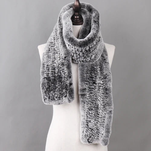 New Luxury Lady 100% Genuine Rex Rabbit Fur Scarves Fashion Long Style Knitted Real Fur Scarf Russian Women Winter Fur Mufflers
