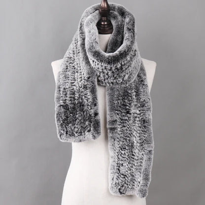 New Luxury Lady 100% Genuine Rex Rabbit Fur Scarves Fashion Long Style Knitted Real Fur Scarf Russian Women Winter Fur Mufflers