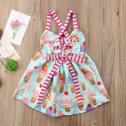 Brand New Infant Princess Girls Summer Toddler Kid Sleeveless Ice Cream Print Strap Tutu Party Dress Sundress Clothes 6M-5T