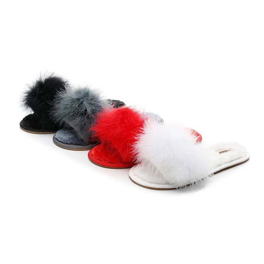 FAYUEKEY Spring Summer Winter Home Cotton Fluffy Plush Fur Slippers Women Wedding Floor Bedroom Flat Shoes