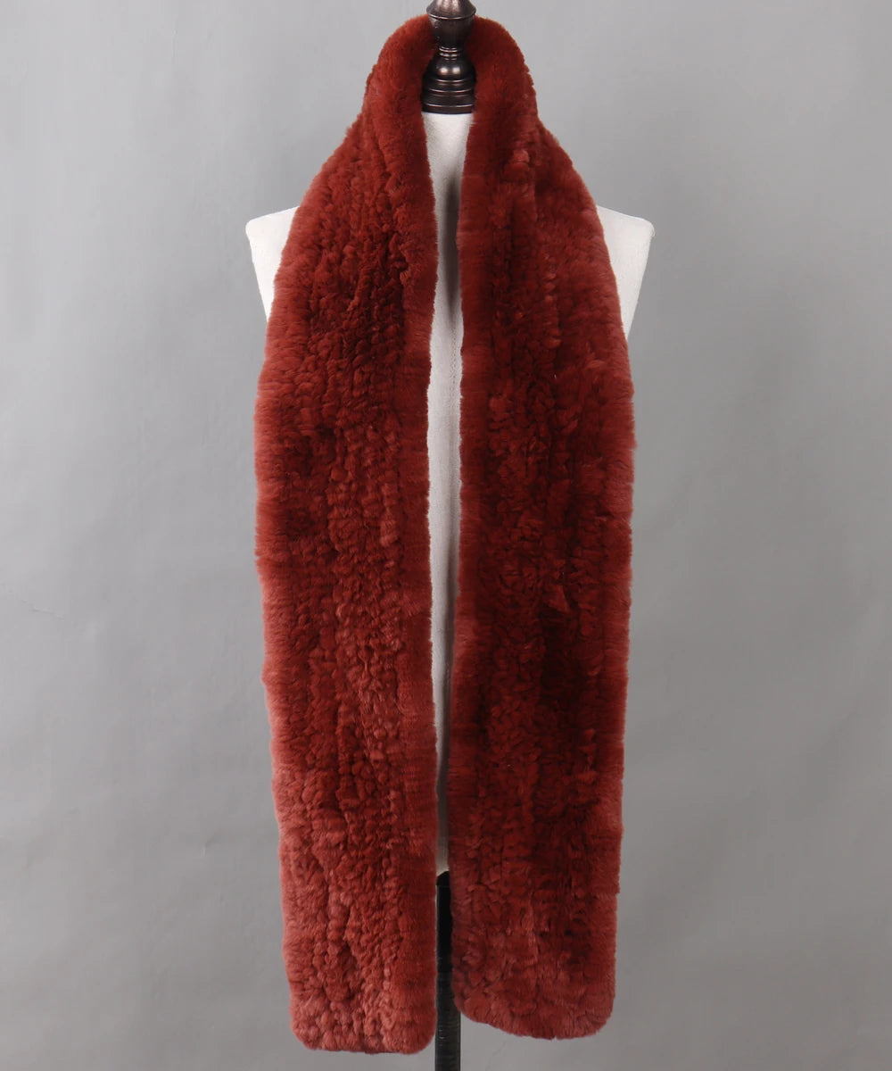 New Luxury Lady 100% Genuine Rex Rabbit Fur Scarves Fashion Long Style Knitted Real Fur Scarf Russian Women Winter Fur Mufflers