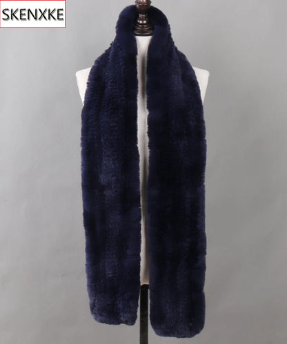 New Luxury Lady 100% Genuine Rex Rabbit Fur Scarves Fashion Long Style Knitted Real Fur Scarf Russian Women Winter Fur Mufflers