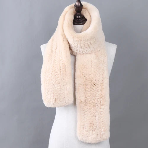 New Luxury Lady 100% Genuine Rex Rabbit Fur Scarves Fashion Long Style Knitted Real Fur Scarf Russian Women Winter Fur Mufflers