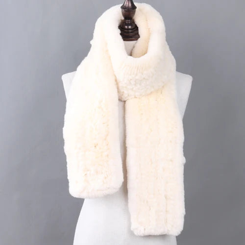 New Luxury Lady 100% Genuine Rex Rabbit Fur Scarves Fashion Long Style Knitted Real Fur Scarf Russian Women Winter Fur Mufflers