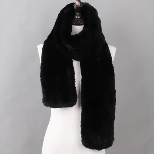 New Luxury Lady 100% Genuine Rex Rabbit Fur Scarves Fashion Long Style Knitted Real Fur Scarf Russian Women Winter Fur Mufflers