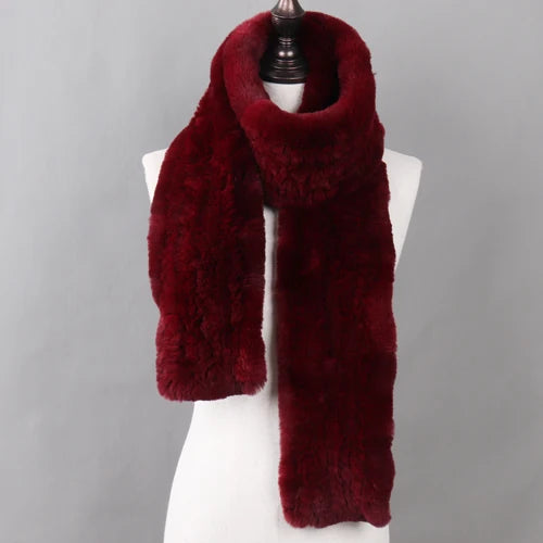 New Luxury Lady 100% Genuine Rex Rabbit Fur Scarves Fashion Long Style Knitted Real Fur Scarf Russian Women Winter Fur Mufflers