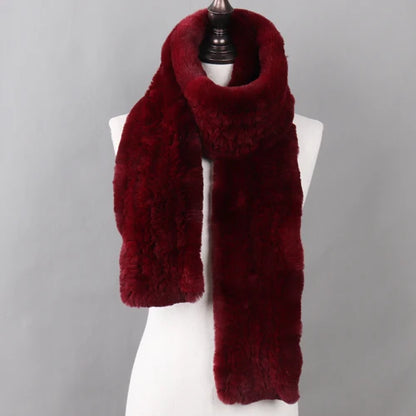 New Luxury Lady 100% Genuine Rex Rabbit Fur Scarves Fashion Long Style Knitted Real Fur Scarf Russian Women Winter Fur Mufflers