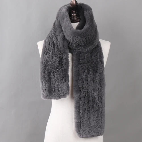 New Luxury Lady 100% Genuine Rex Rabbit Fur Scarves Fashion Long Style Knitted Real Fur Scarf Russian Women Winter Fur Mufflers