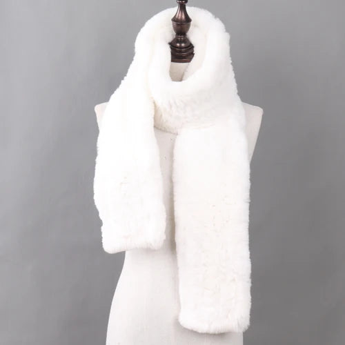 New Luxury Lady 100% Genuine Rex Rabbit Fur Scarves Fashion Long Style Knitted Real Fur Scarf Russian Women Winter Fur Mufflers