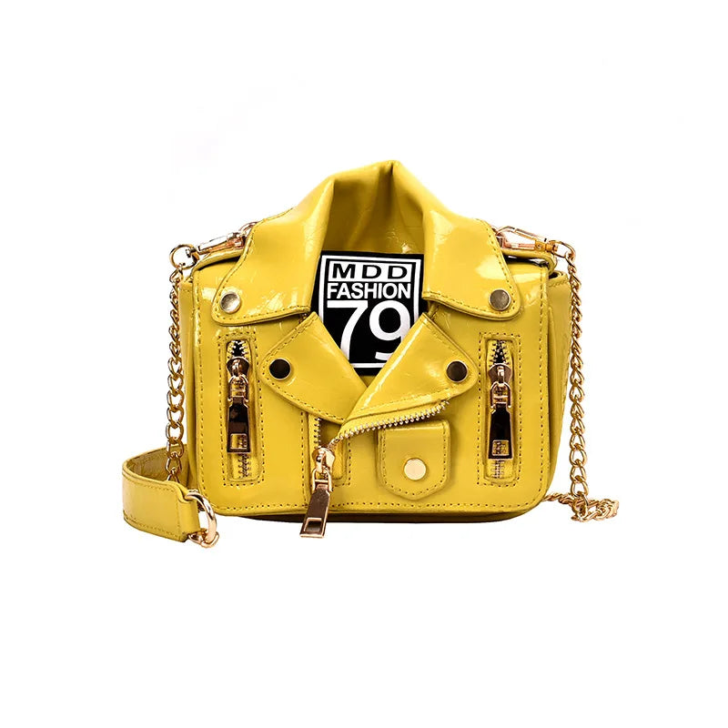 European Brand Design Chain Motorcycle Bags Women Clothing Shoulder Rivet Zipper Jacket Bag Messenger Bag Women Leather Handbags