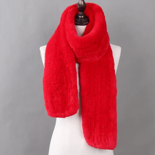 New Luxury Lady 100% Genuine Rex Rabbit Fur Scarves Fashion Long Style Knitted Real Fur Scarf Russian Women Winter Fur Mufflers
