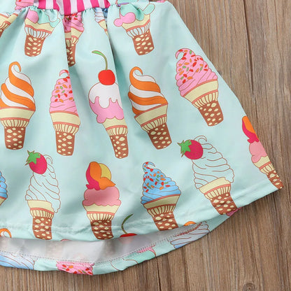 Brand New Infant Princess Girls Summer Toddler Kid Sleeveless Ice Cream Print Strap Tutu Party Dress Sundress Clothes 6M-5T