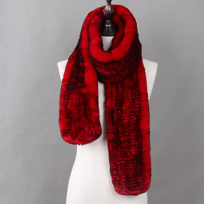 New Luxury Lady 100% Genuine Rex Rabbit Fur Scarves Fashion Long Style Knitted Real Fur Scarf Russian Women Winter Fur Mufflers